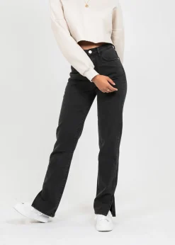 Jeans^Outfitbook Jean droit taille haute fendu sur les côtés délavé NOIR