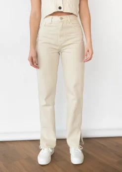 Jeans^Outfitbook Jean droit taille haute fendu sur les côtés BEIGE