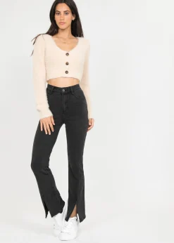 Jeans^Outfitbook Jean gris foncé fendu sur le devant