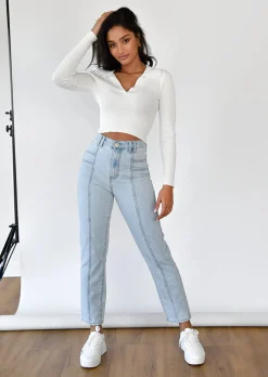 Jeans^Outfitbook Jean mom fit bleu