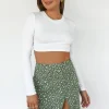 Jupes^Outfitbook Jupe courte fleurie avec fente et boutons VERT