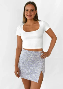 Jupes^Outfitbook Jupe courte fleurie avec fente et boutons LILAS