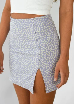 Jupes^Outfitbook Jupe courte fleurie avec fente et boutons LILAS