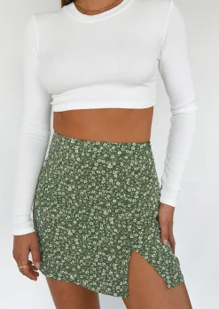 Jupes^Outfitbook Jupe courte fleurie avec fente et boutons VERT