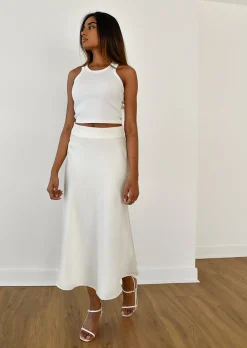 Jupes^Outfitbook Jupe en satin midi BLANC