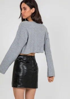 Jupes^Outfitbook Jupe en simili cuir effet croco fendue NOIR