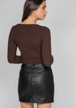 Jupes^Outfitbook Jupe en similicuir avec poches sur le devant noir