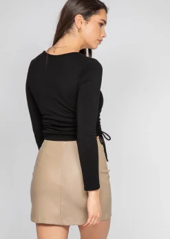 Jupes^Outfitbook Jupe fendue en similicuir beige