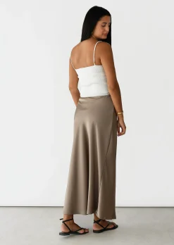 Jupes^Outfitbook Jupe longue en satin TAUPE