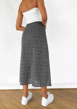 Jupes^Outfitbook Jupe mi-longue fendue à imprimé fleuri NOIR