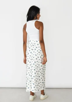 Jupes^Outfitbook Jupe satin fleuri BLANC