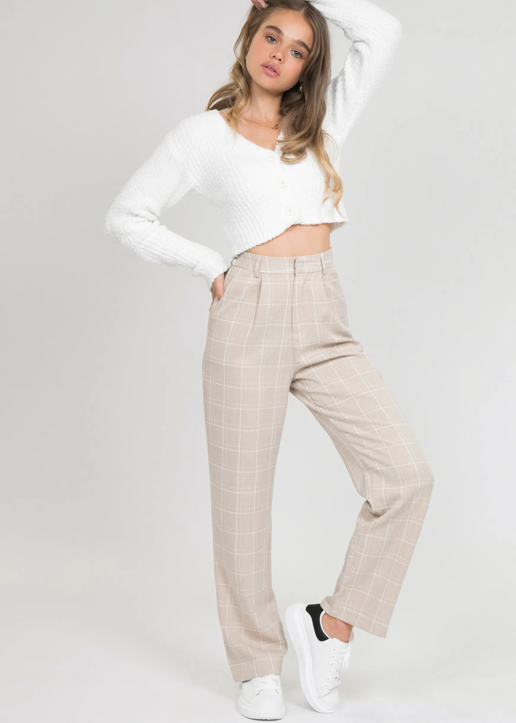 Pantalons^Outfitbook Pantalon taille haute à carreaux BEIGE