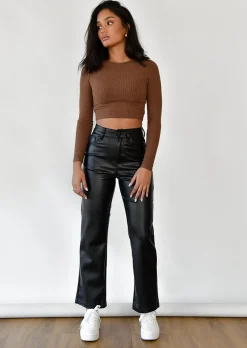 Pantalons^Outfitbook Pantalon droit en similicuir noir