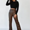 Pantalons^Outfitbook Pantalon droit en similicuir marron
