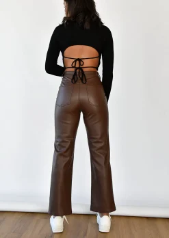 Pantalons^Outfitbook Pantalon droit en similicuir marron