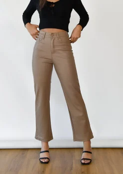Pantalons^Outfitbook Pantalon droit en similicuir beige