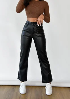 Pantalons^Outfitbook Pantalon droit en similicuir noir
