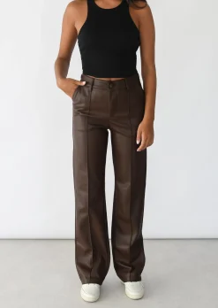Pantalons^Outfitbook Pantalon droit similicuir MARRON