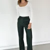 Pantalons^Outfitbook Pantalon droit similicuir vert foncé
