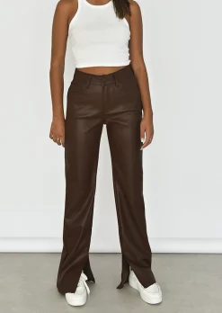 Pantalons^Outfitbook Pantalon droit similicuir fendu MARRON