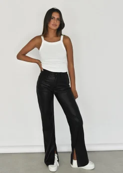 Pantalons^Outfitbook Pantalon droit similicuir fendu NOIR