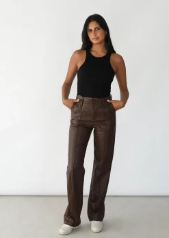 Pantalons^Outfitbook Pantalon droit similicuir MARRON