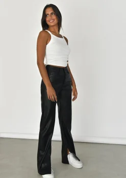 Pantalons^Outfitbook Pantalon droit similicuir fendu NOIR