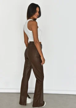 Pantalons^Outfitbook Pantalon droit similicuir fendu MARRON