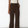 Pantalons^Outfitbook Pantalon en coton à taille élastique MARRON