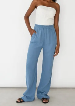 Pantalons^Outfitbook Pantalon en coton à taille élastique BLEU