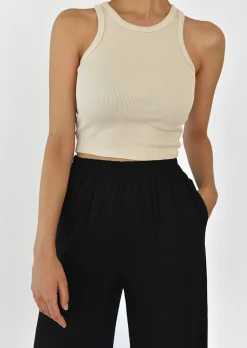 Pantalons^Outfitbook Pantalon en lin à taille élastique NOIR