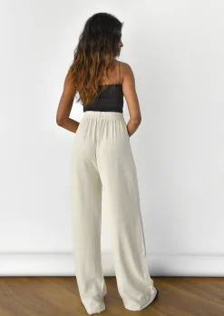 Pantalons^Outfitbook Pantalon en lin à taille élastique BEIGE