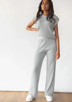 Pantalons^Outfitbook Pantalon en maille côtelée GRIS