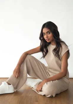 Pantalons^Outfitbook Pantalon en maille côtelée TAUPE