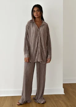 Pantalons^Outfitbook Pantalon en satin plissé TAUPE
