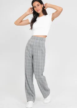 Pantalons^Outfitbook Pantalon taille haute à carreaux gris