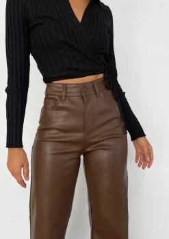 Pantalons^Outfitbook Pantalon large en simili cuir MARRON