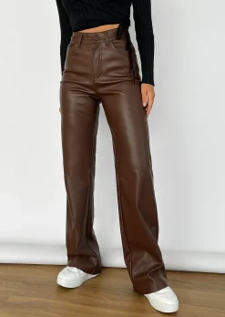 Pantalons^Outfitbook Pantalon large en simili cuir MARRON