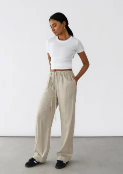 Pantalons^Outfitbook Pantalon large lin cordon TAUPE