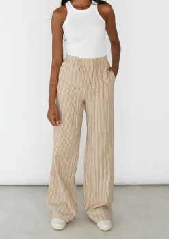 Pantalons^Outfitbook Pantalon large rayé avec cordon BEIGE