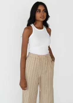 Pantalons^Outfitbook Pantalon large rayé avec cordon BEIGE