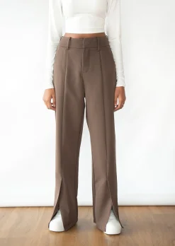 Pantalons^Outfitbook Pantalon marron fendu devant brown