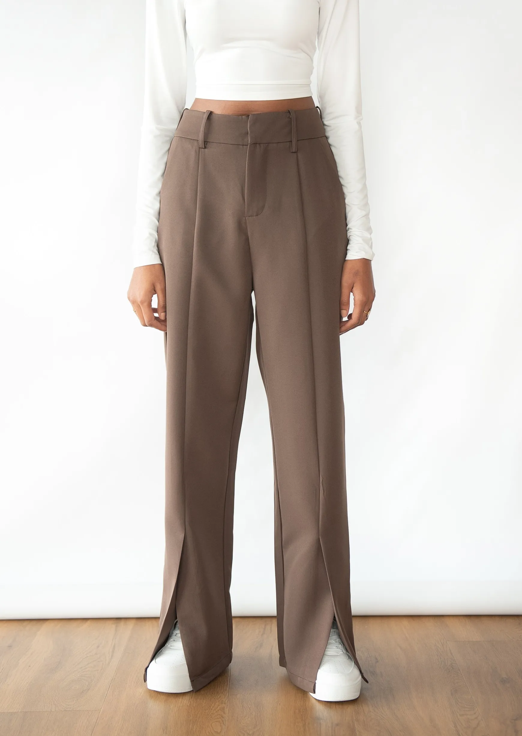 Pantalons^Outfitbook Pantalon marron fendu devant brown