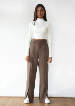 Pantalons^Outfitbook Pantalon marron fendu devant brown