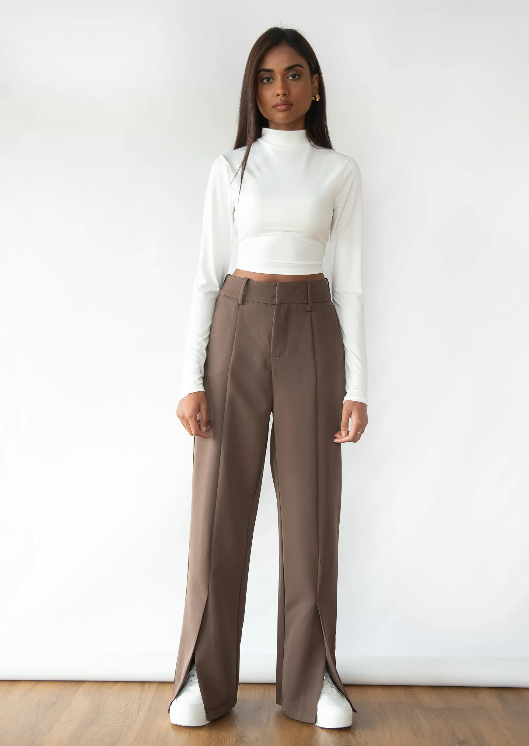 Pantalons^Outfitbook Pantalon marron fendu devant brown