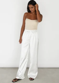 Pantalons^Outfitbook Pantalon satiné taille élastique BLANC