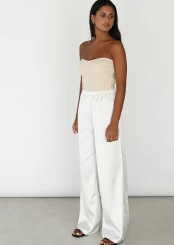 Pantalons^Outfitbook Pantalon satiné taille élastique BLANC
