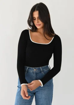 Pulls L Cardigans^Outfitbook Pull à liseré contrastant col carré NOIR