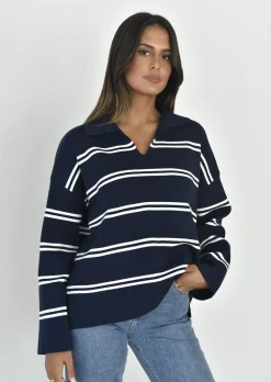 Pulls L Cardigans^Outfitbook Pull à rayures avec col BLEU