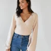 Pulls L Cardigans^Outfitbook Pull cache coeur à manches ballon BEIGE